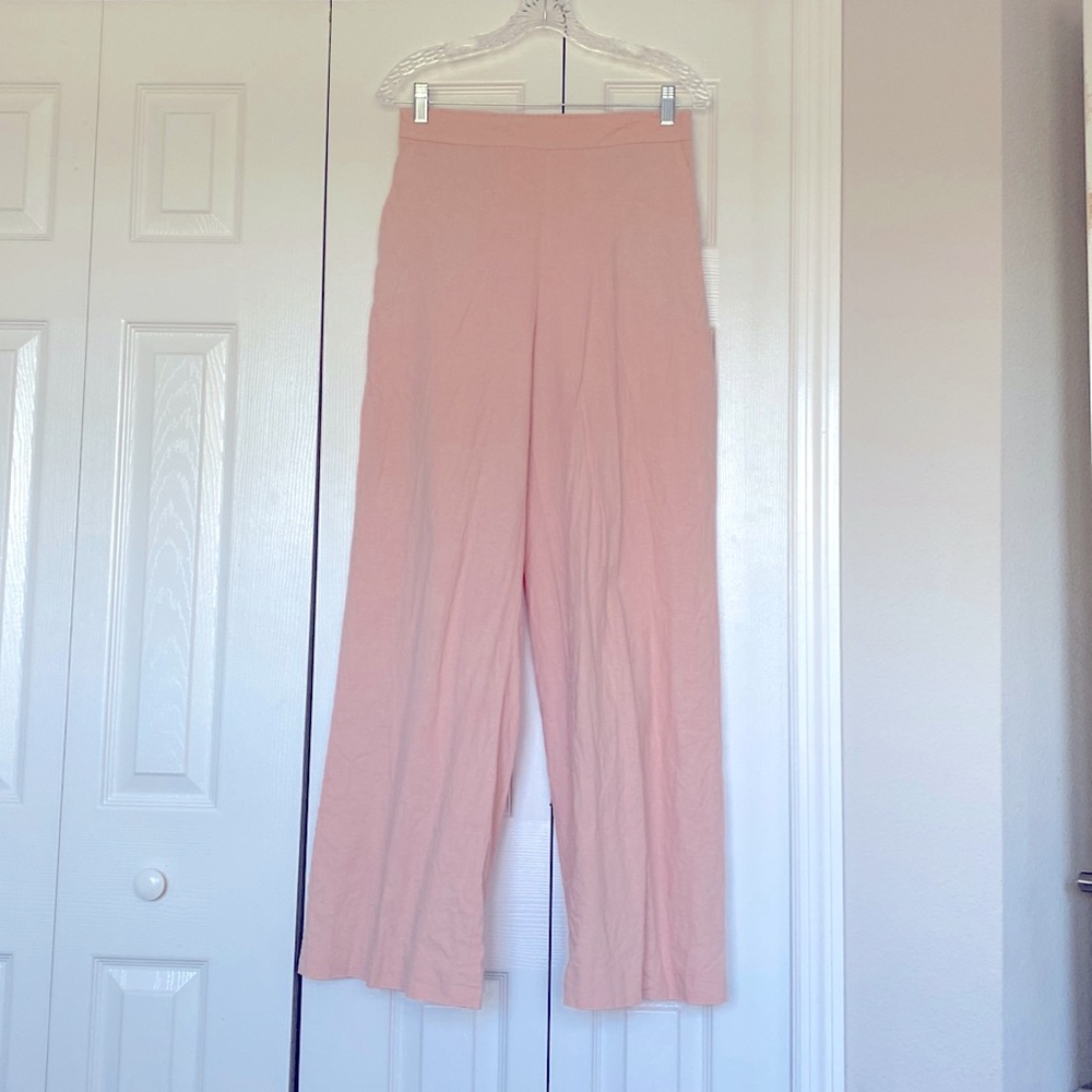 Express High Rise Wide Leg Linen Blush Pink Pants S